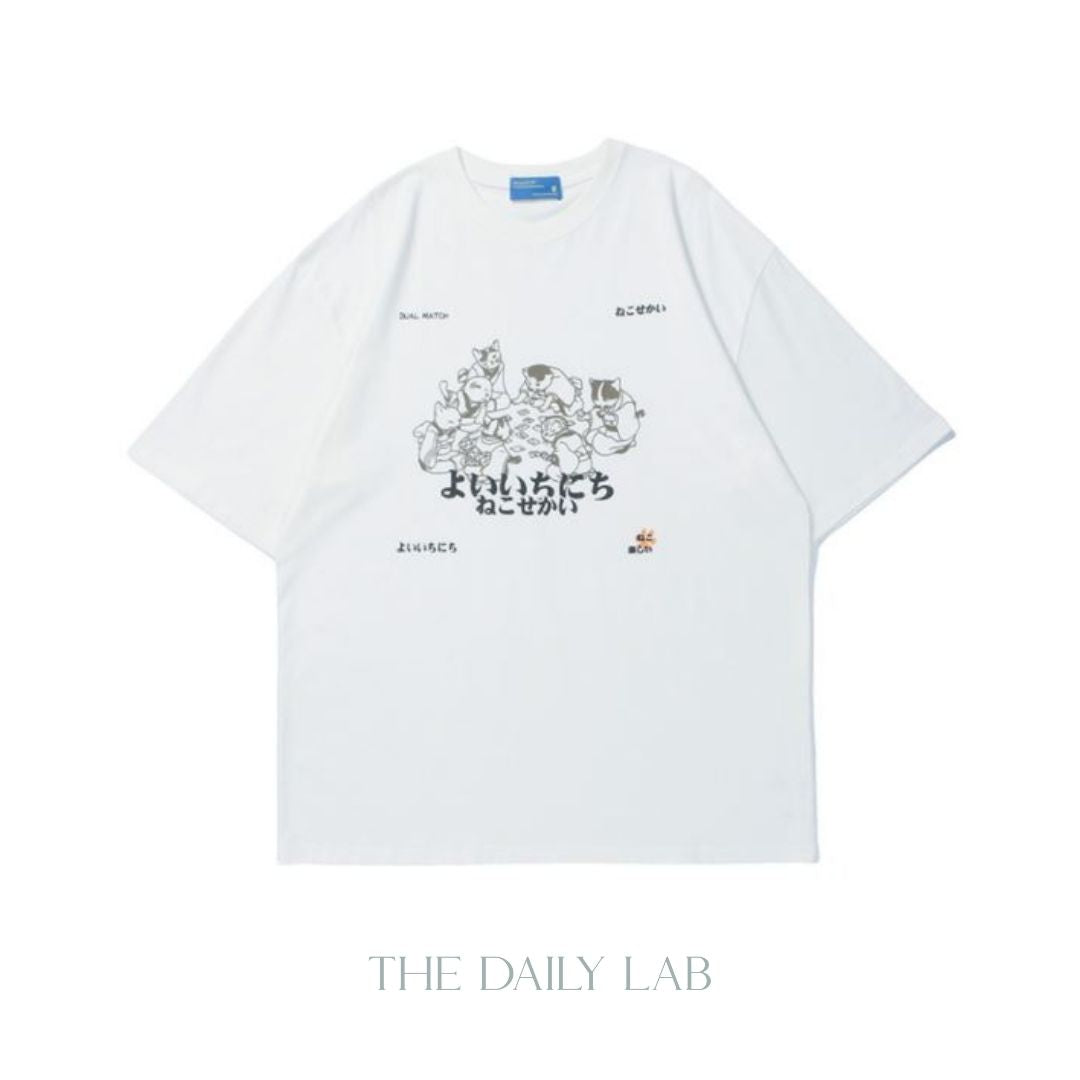 Oversized Cats Tee in White