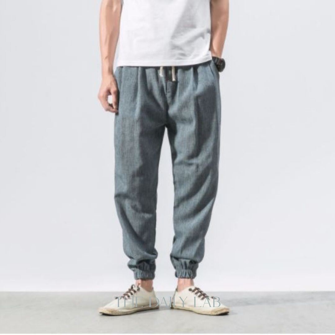 Linen Cuffed Pant in Light Blue