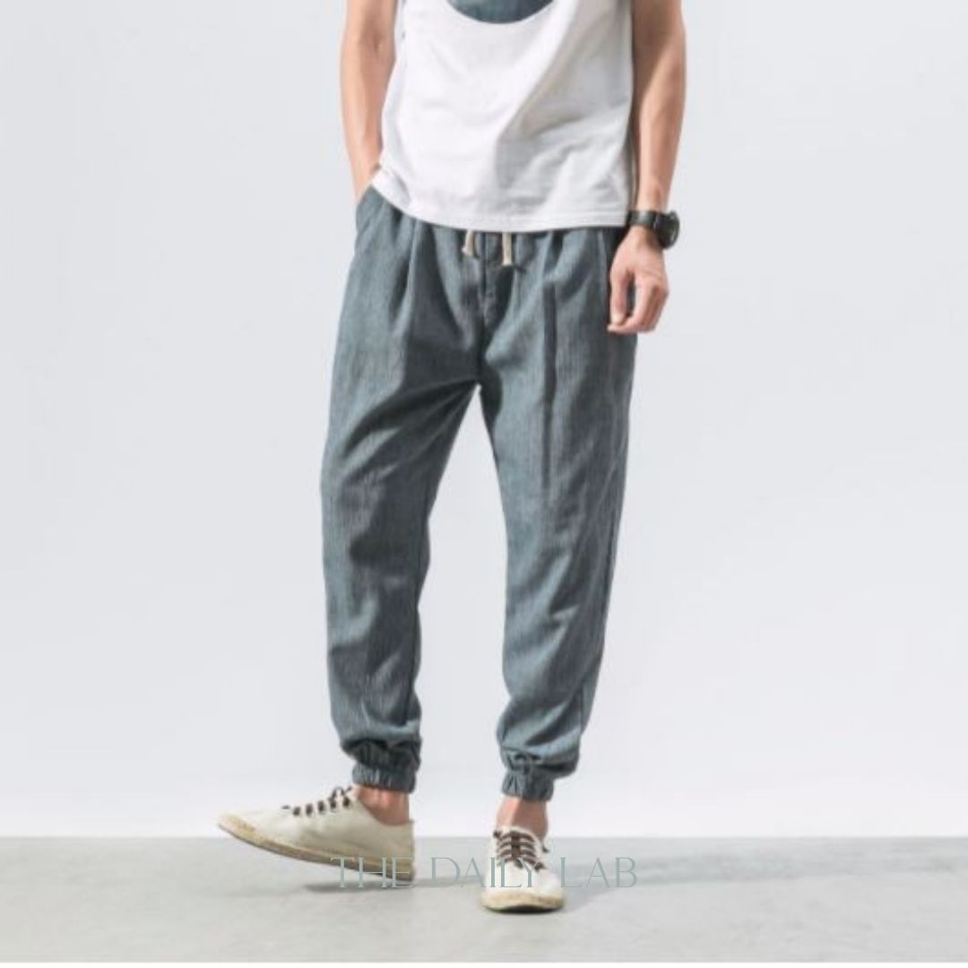 Linen Cuffed Pant in Light Blue