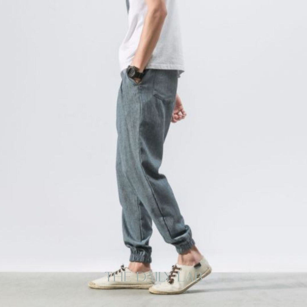 Linen Cuffed Pant in Light Blue