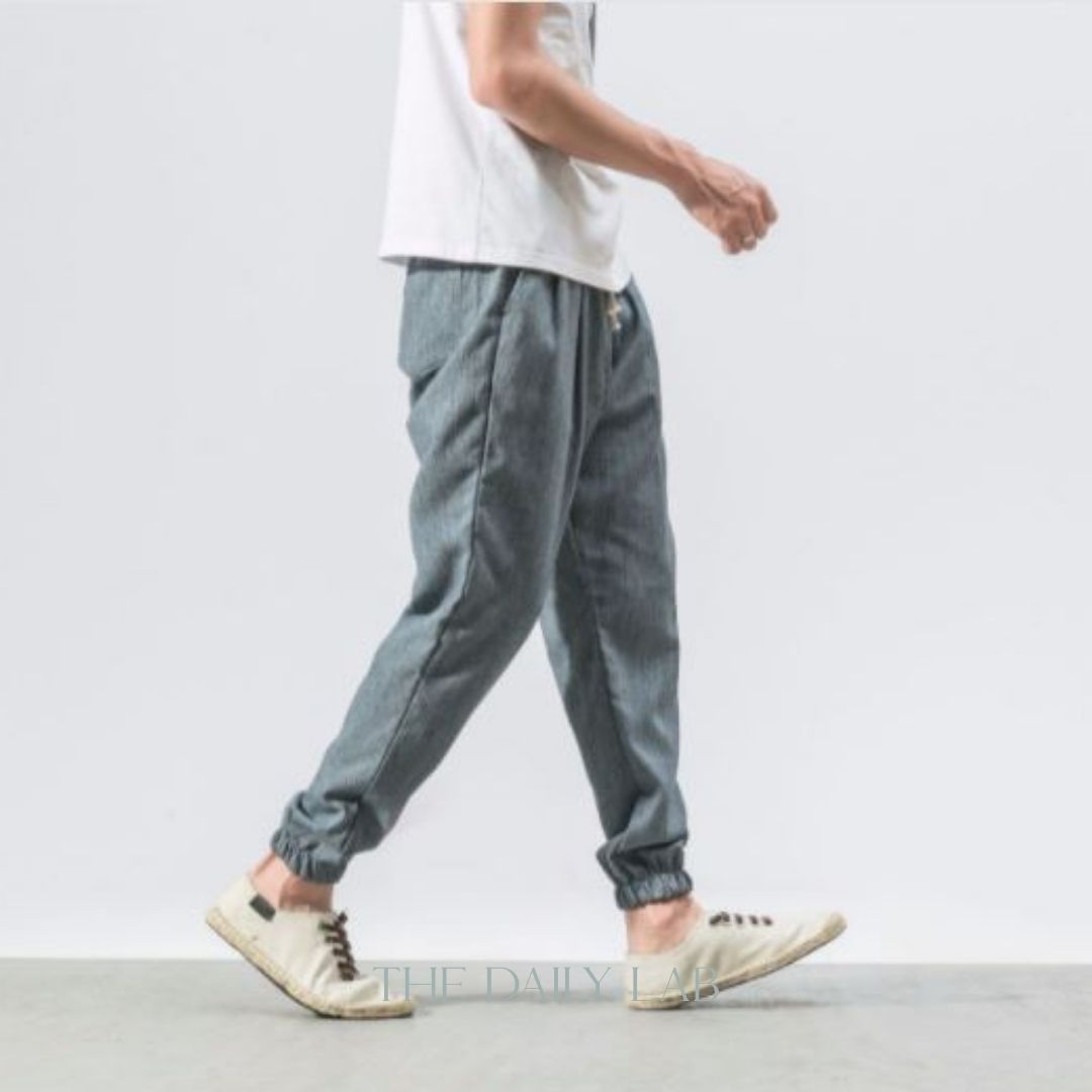 Linen Cuffed Pant in Light Blue