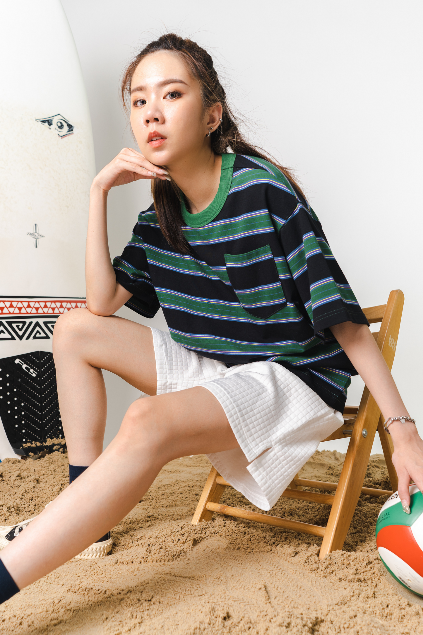Pocketed Striped Oversized Tee