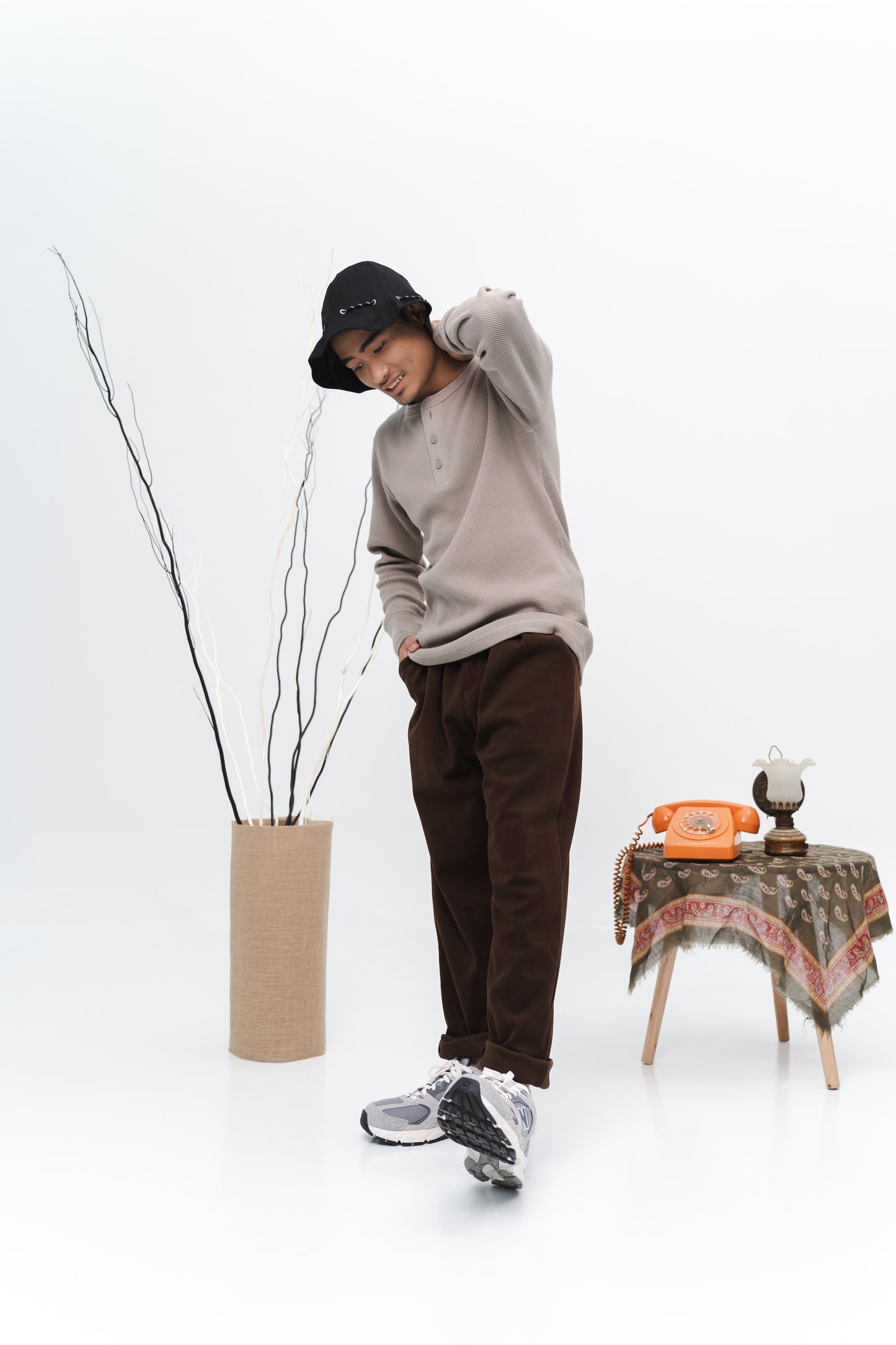 Aqil Waffle Long Sleeves Shirt in Beige