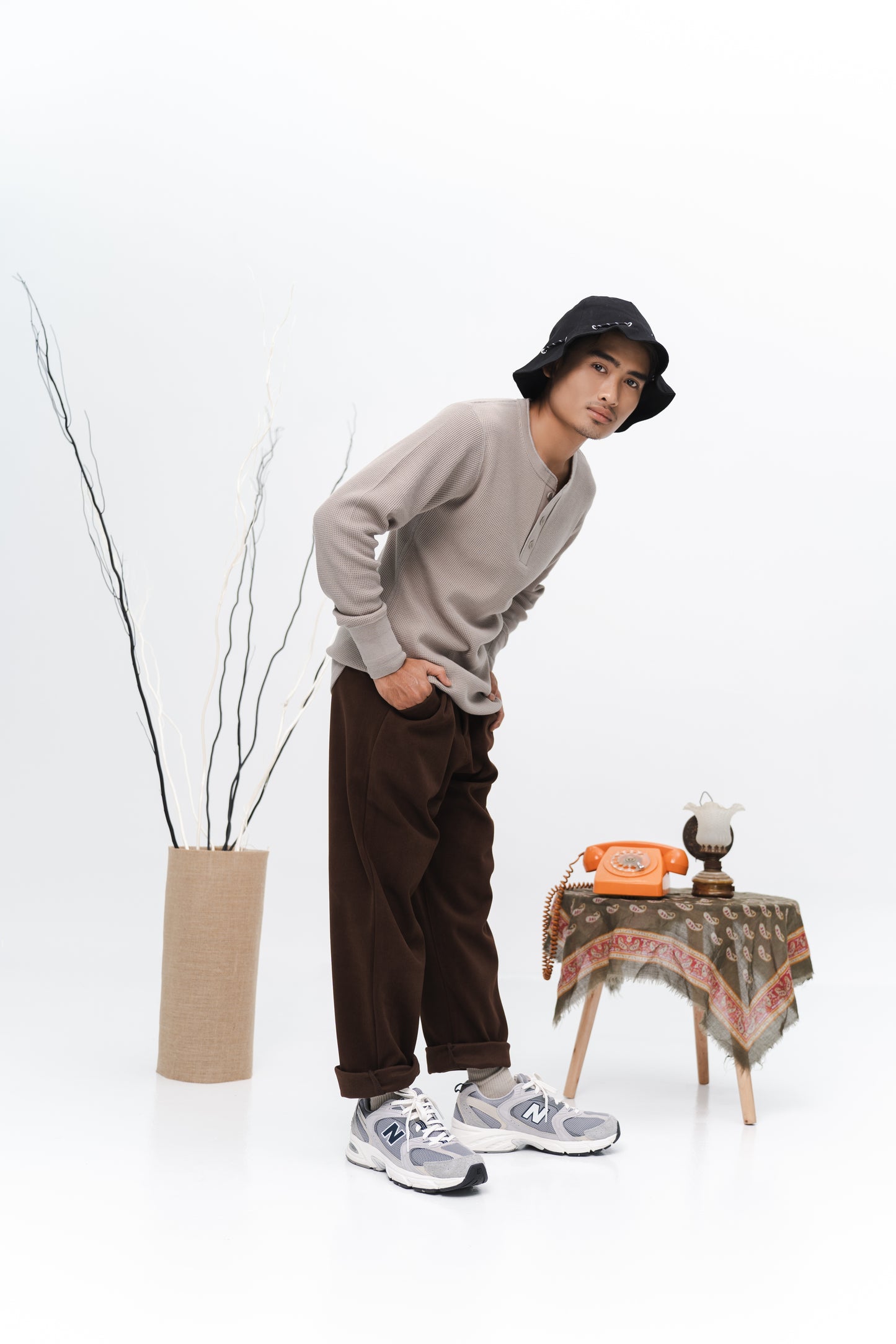 Aqil Waffle Long Sleeves Shirt in Beige