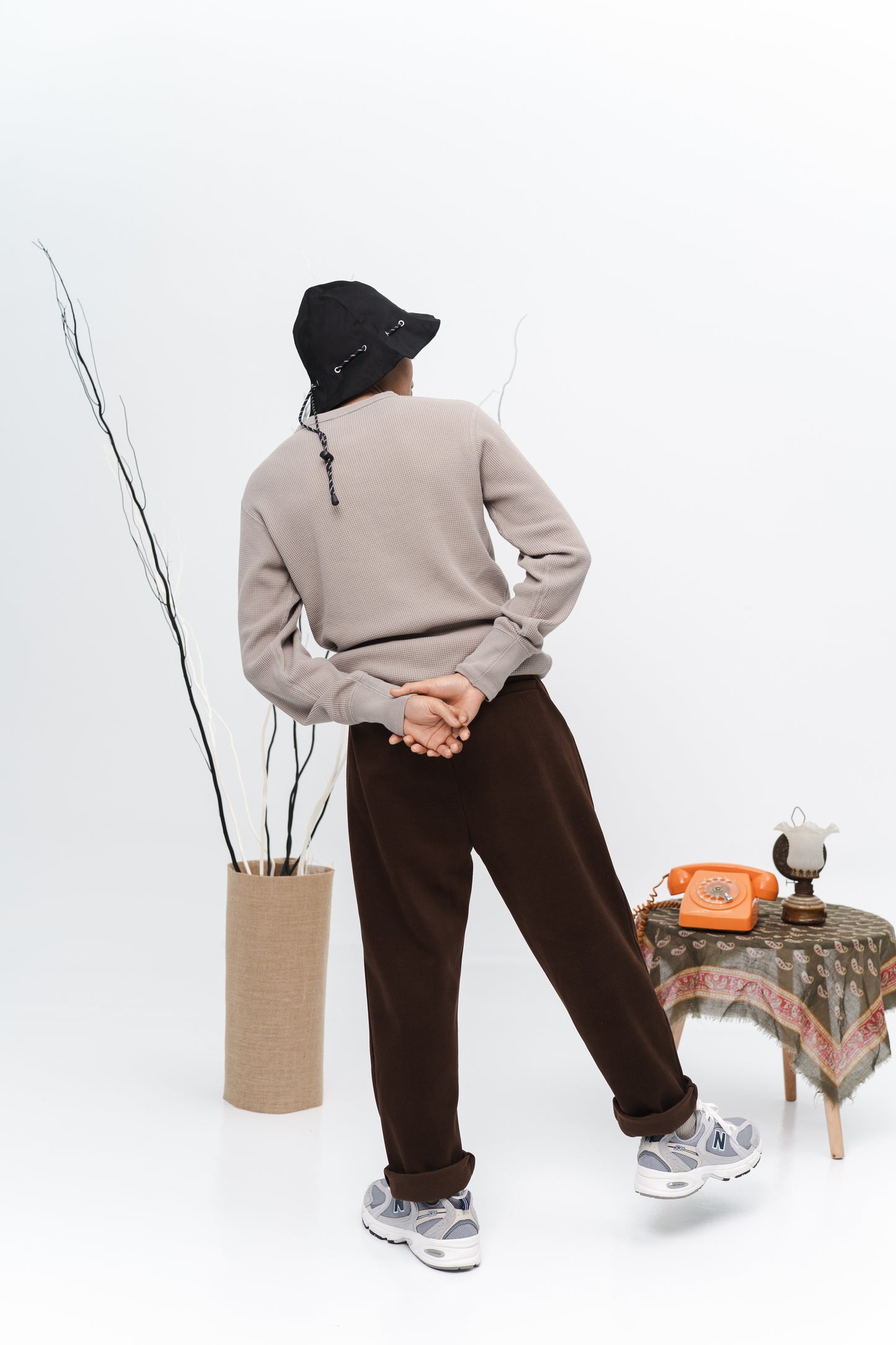 Aqil Waffle Long Sleeves Shirt in Beige