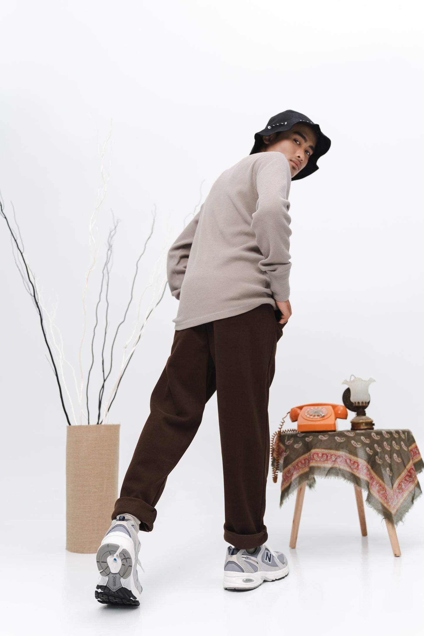 Aqil Waffle Long Sleeves Shirt in Beige