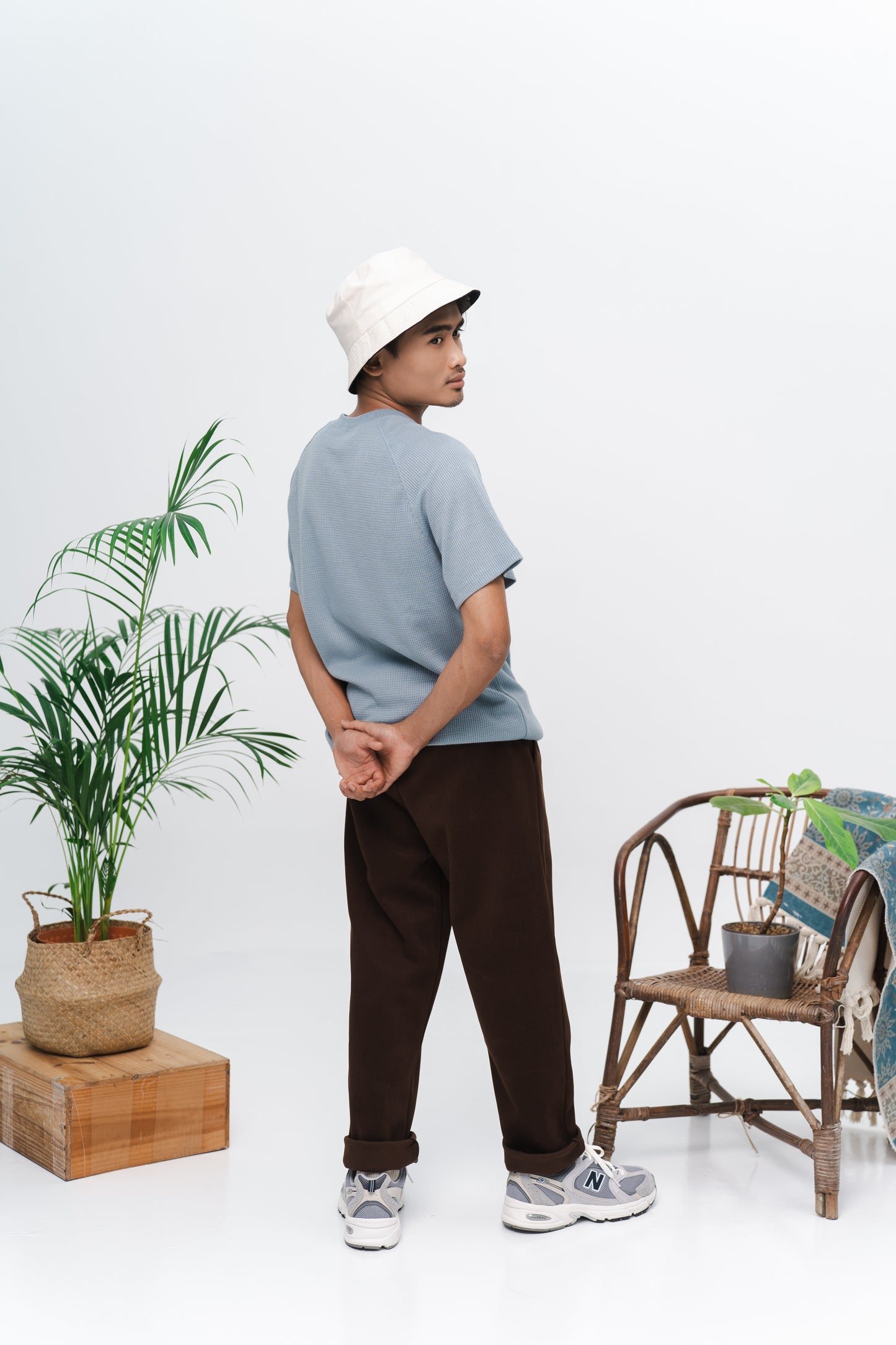 Teruna Waffle Men Collar Shirt in Ash Blue