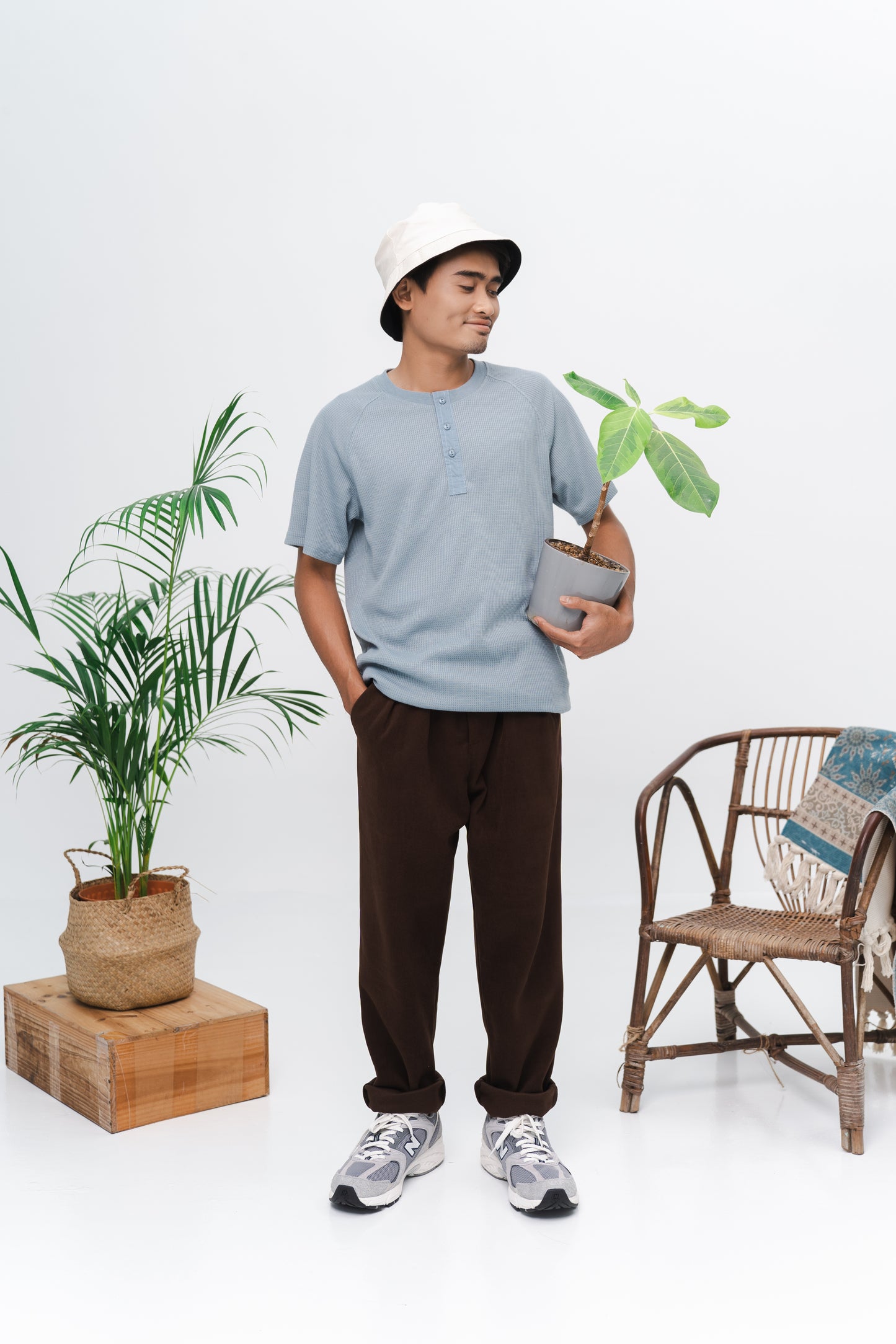 Teruna Waffle Men Collar Shirt in Ash Blue