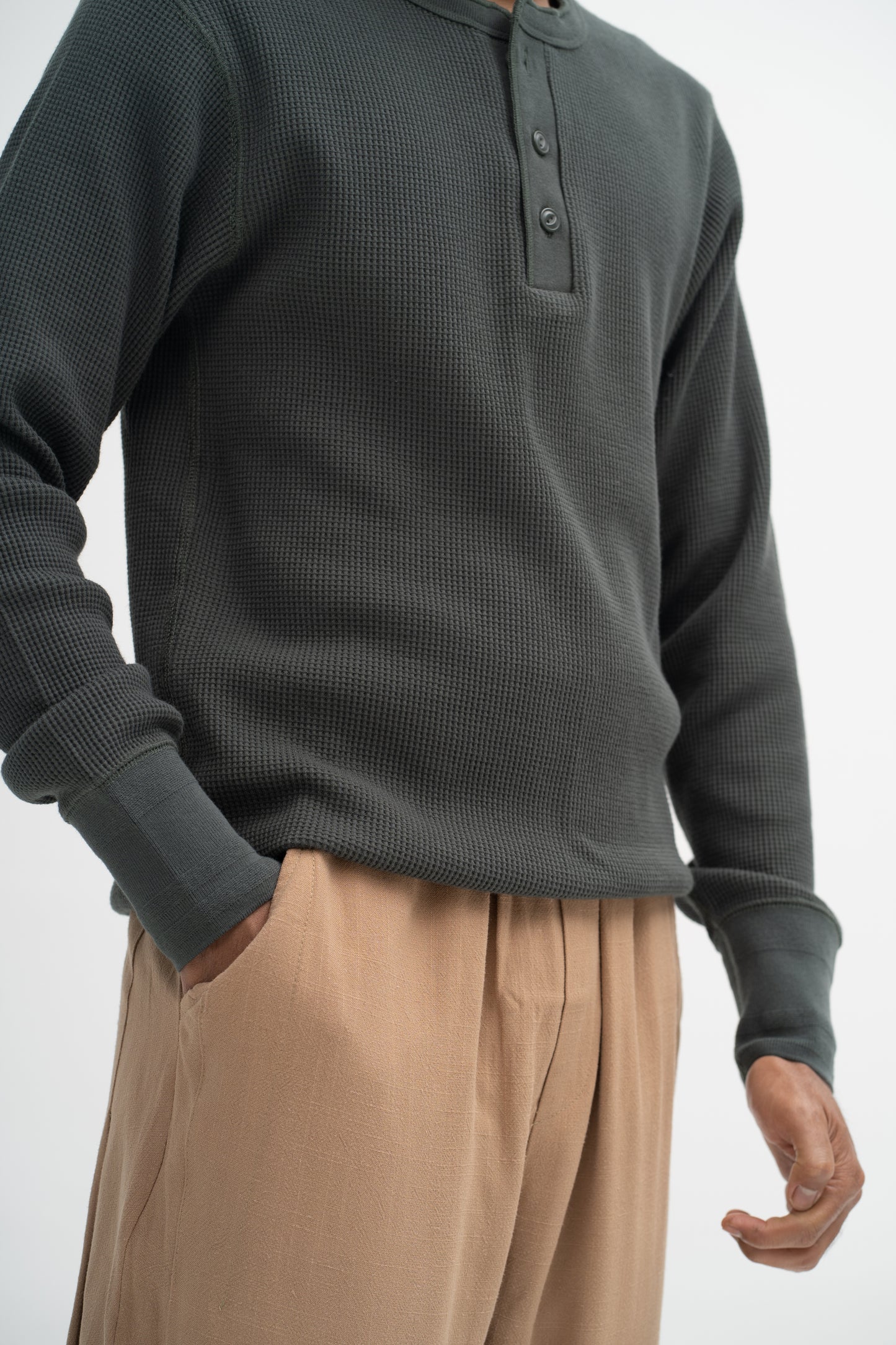 Aqil Waffle Long Sleeves Shirt in Green