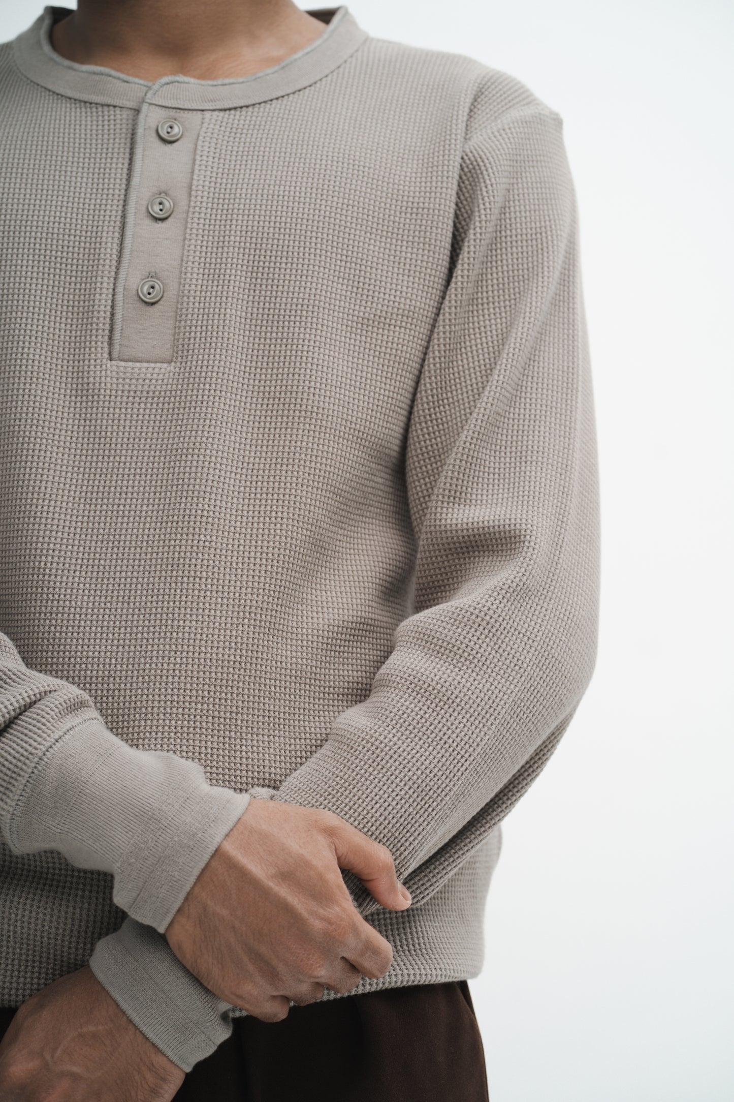 Aqil Waffle Long Sleeves Shirt in Beige