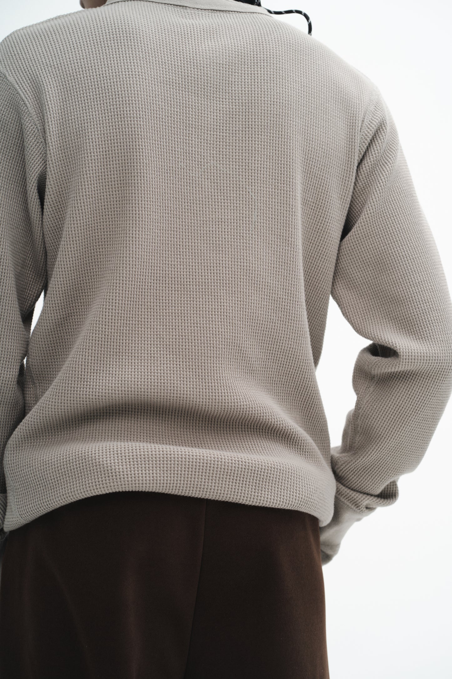 Aqil Waffle Long Sleeves Shirt in Beige