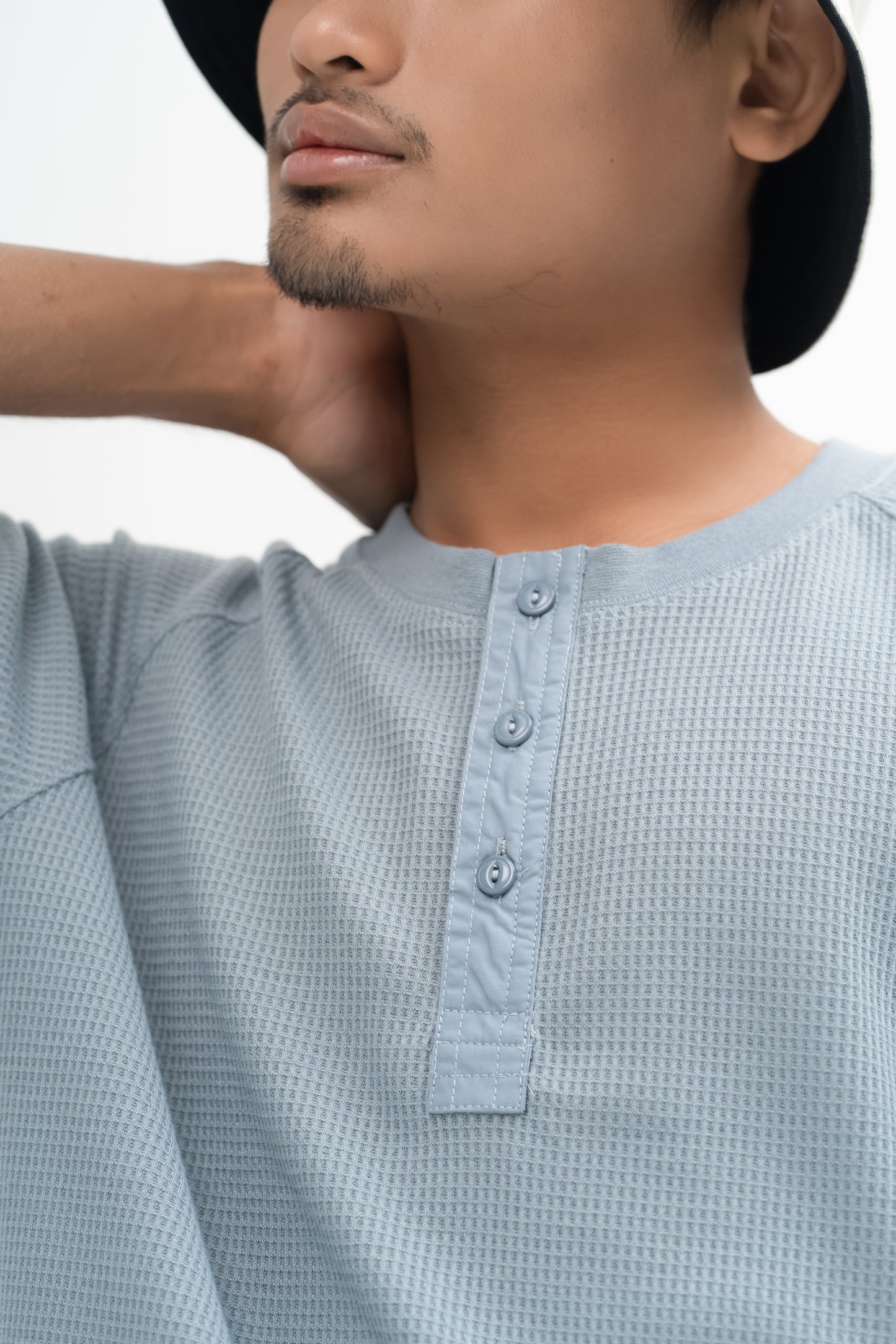 Teruna Waffle Men Collar Shirt in Ash Blue