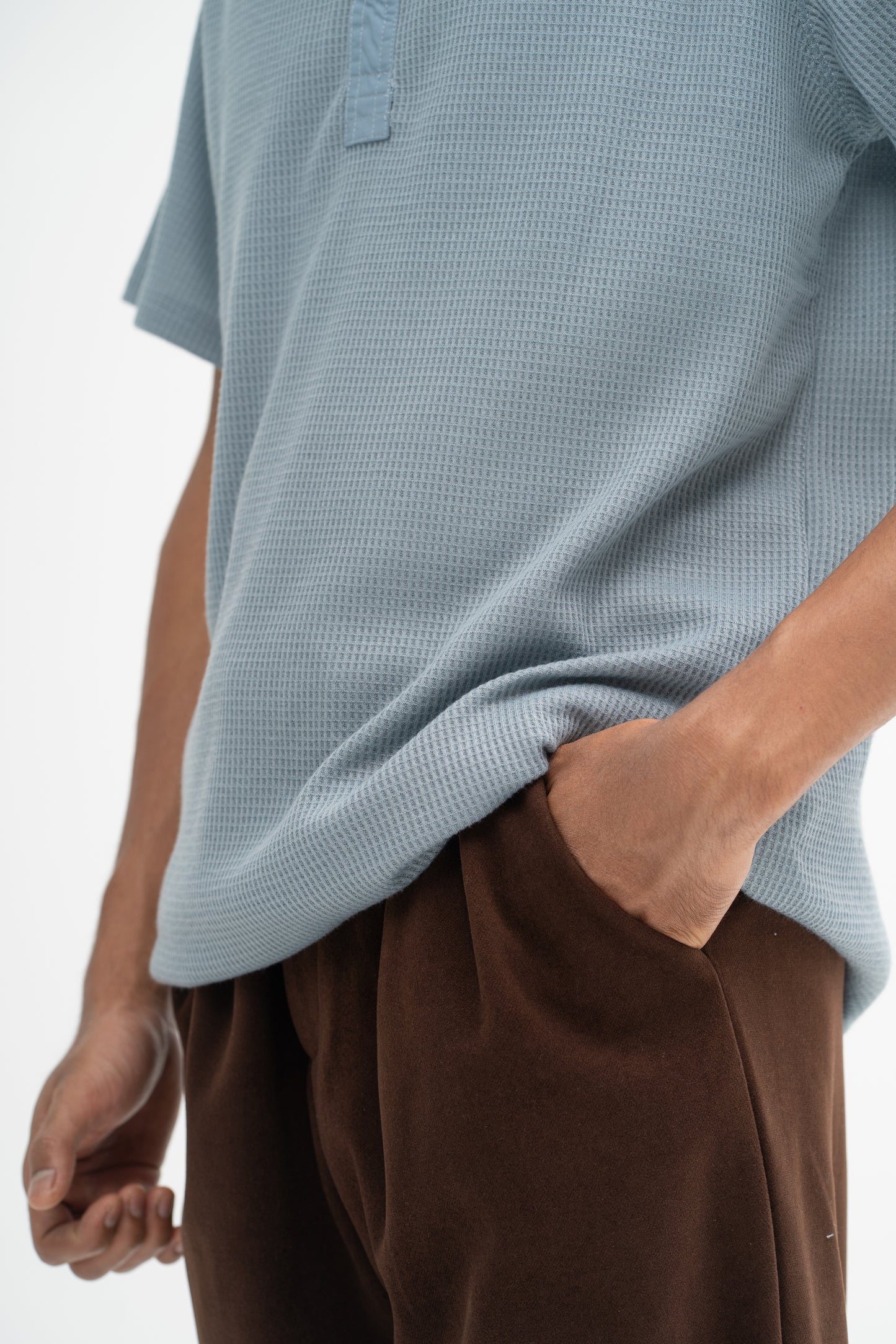 Teruna Waffle Men Collar Shirt in Ash Blue