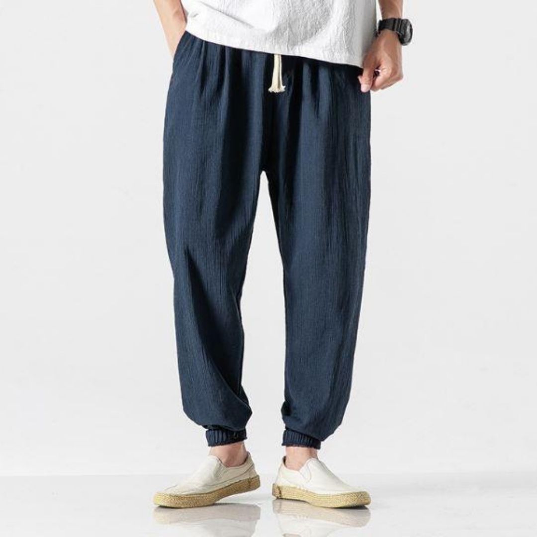 Linen Cuffed Pant in Dark Blue