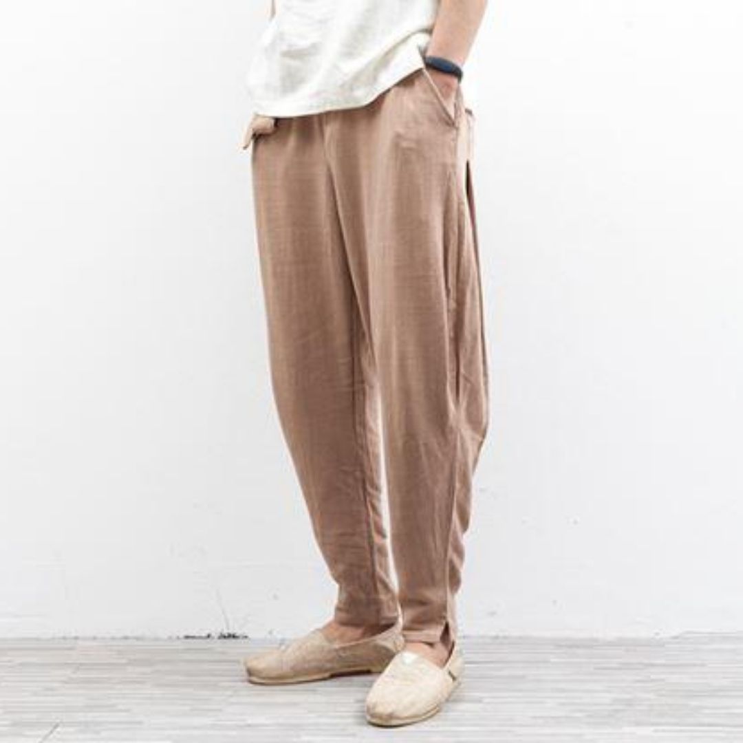 Linen Relaxed Pant in Brown