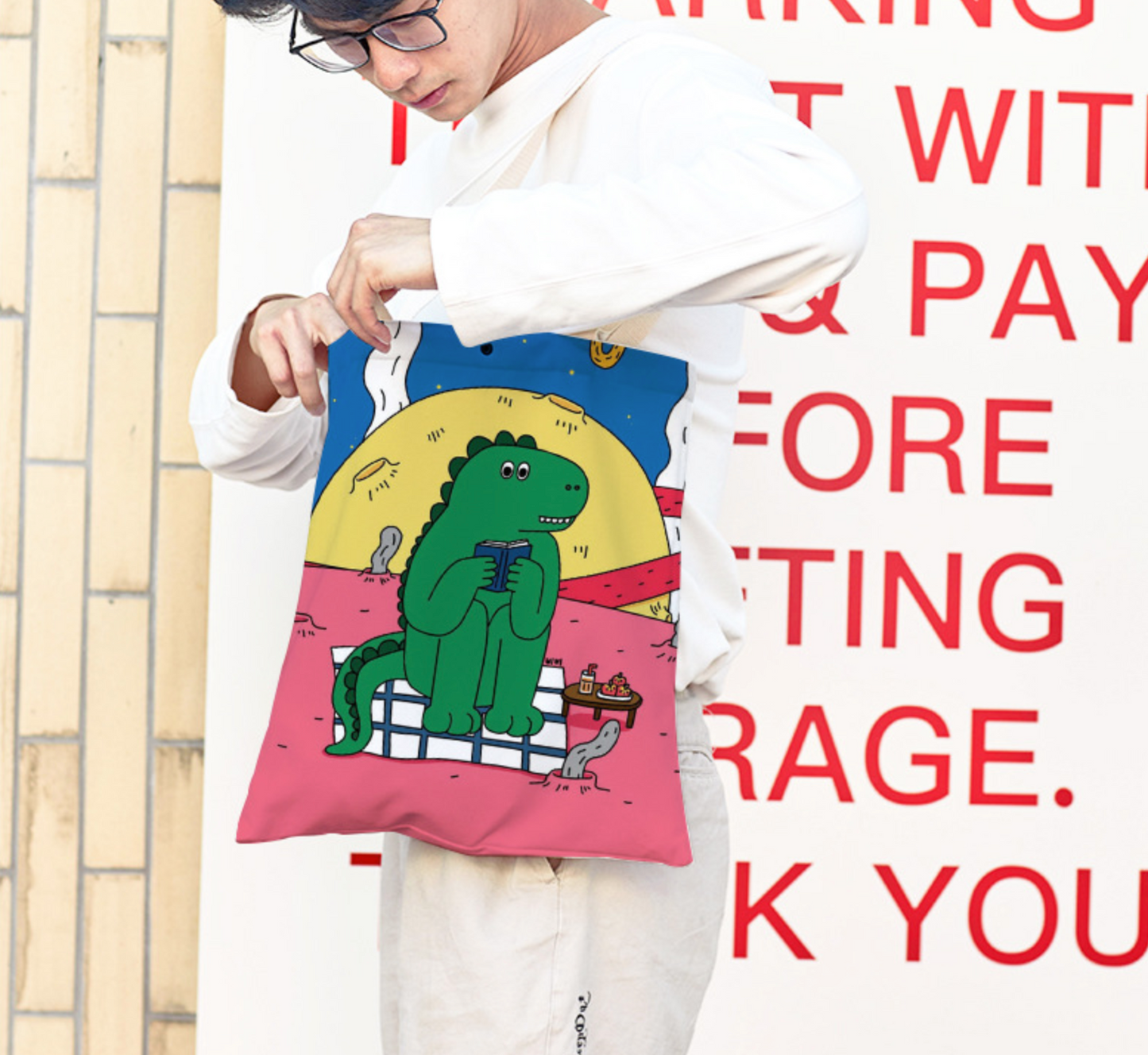 Reading Dino Canvas Bag (Pre-Order)