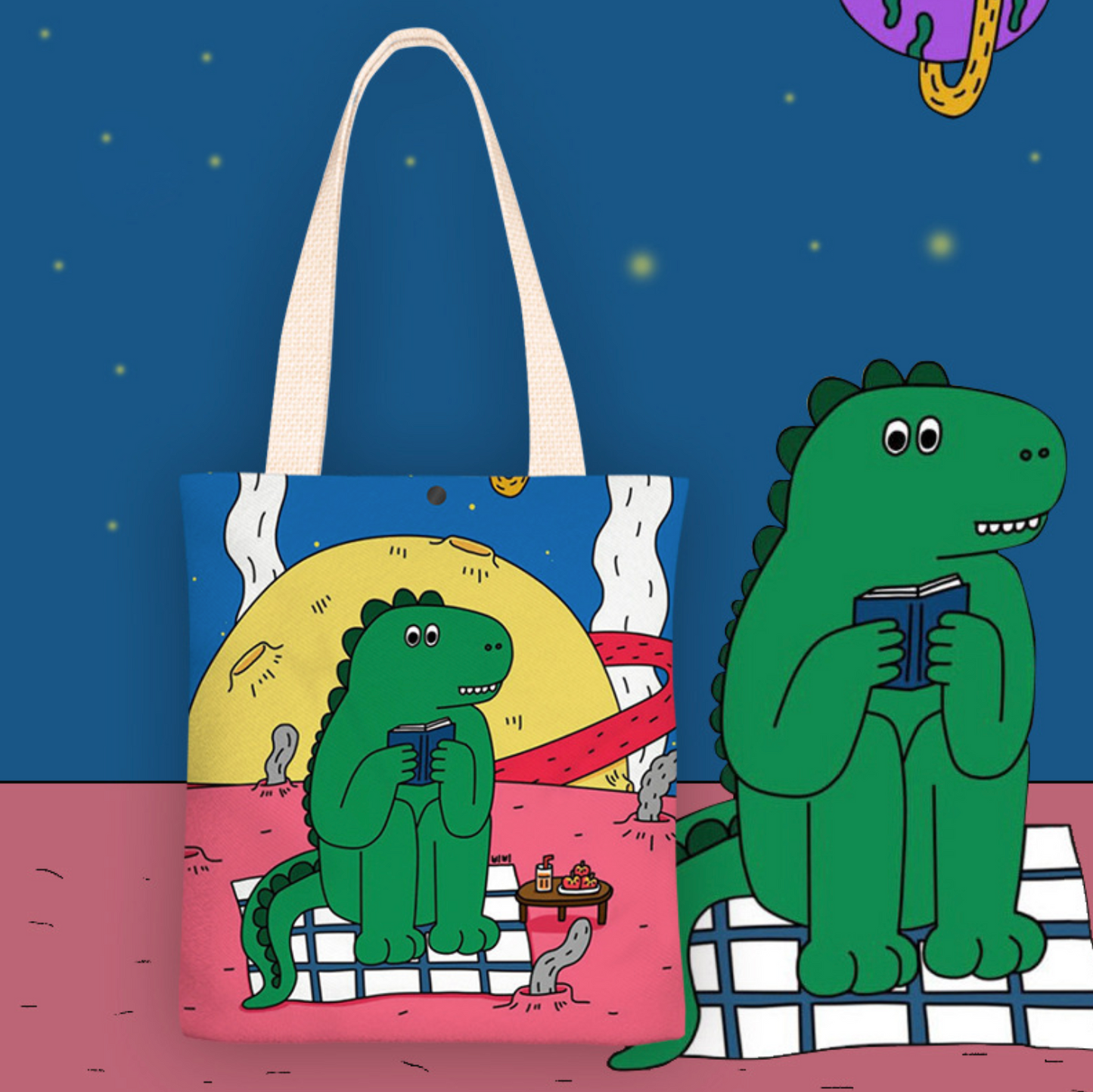 Reading Dino Canvas Bag (Pre-Order)