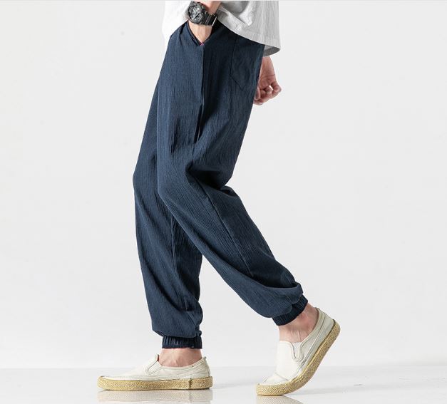 Linen Cuffed Pant in Dark Blue