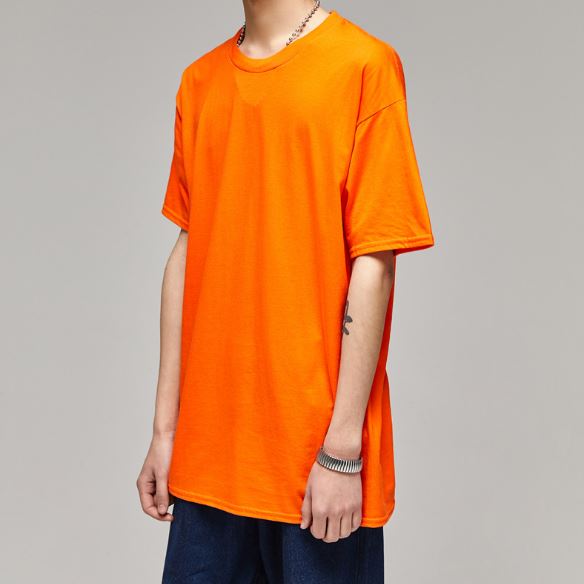 Oversized Cotton Plain Tee in Orange (size L)