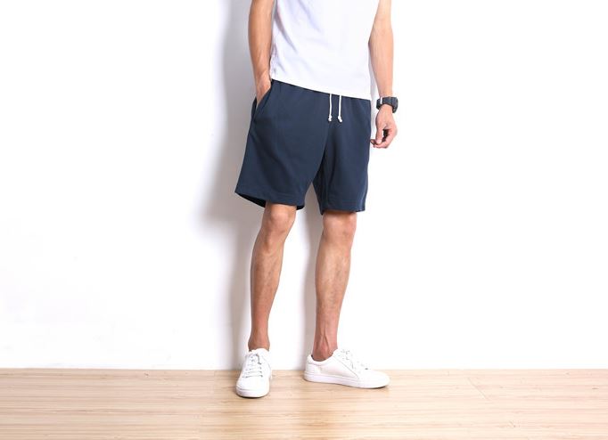Cotton Drawstring Shorts in Dark Blue