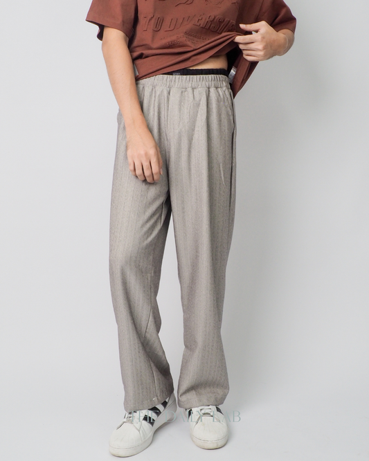 Double Waist Stripe Pants in Light Grey