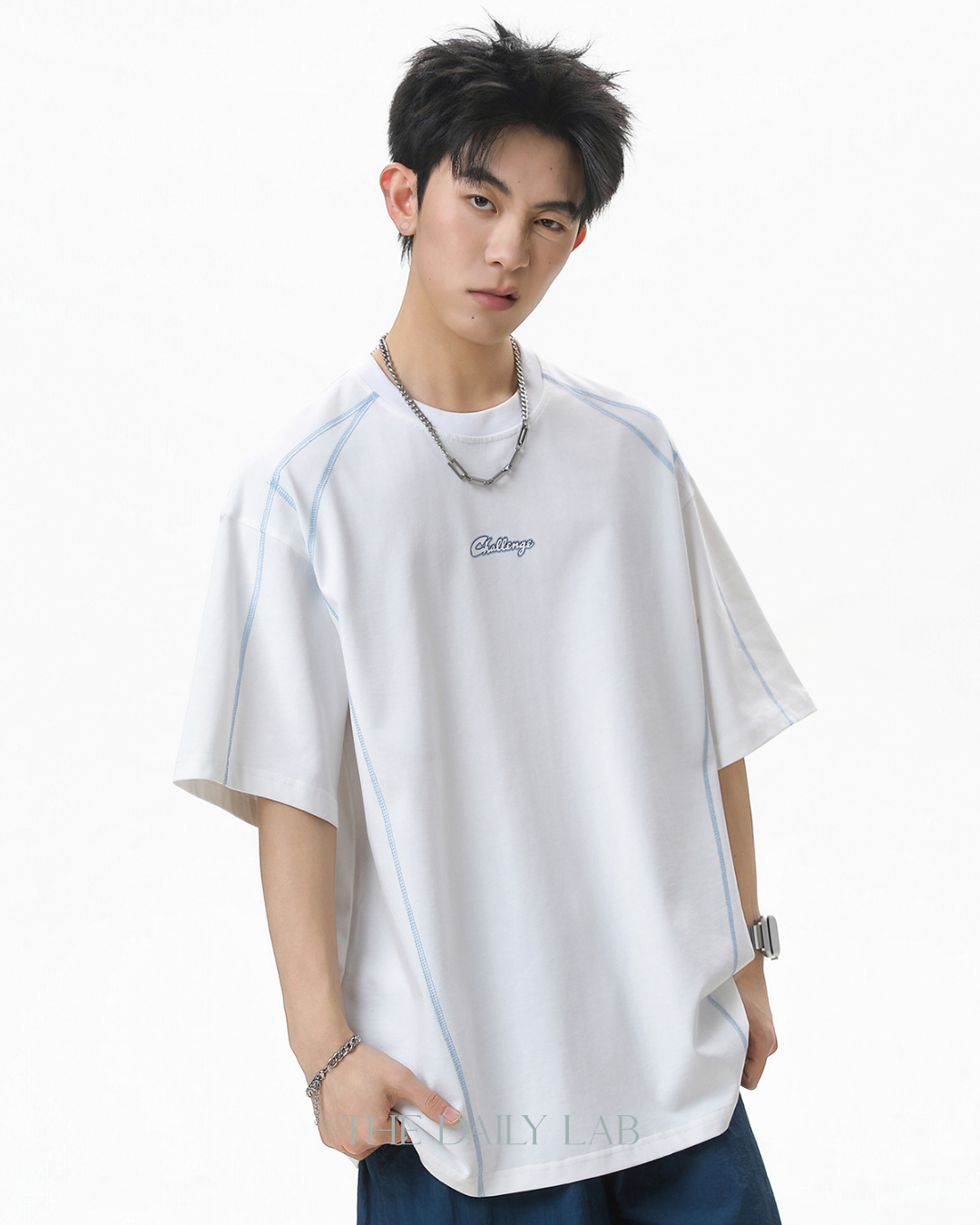 Contrast Panel Letter Tee in White