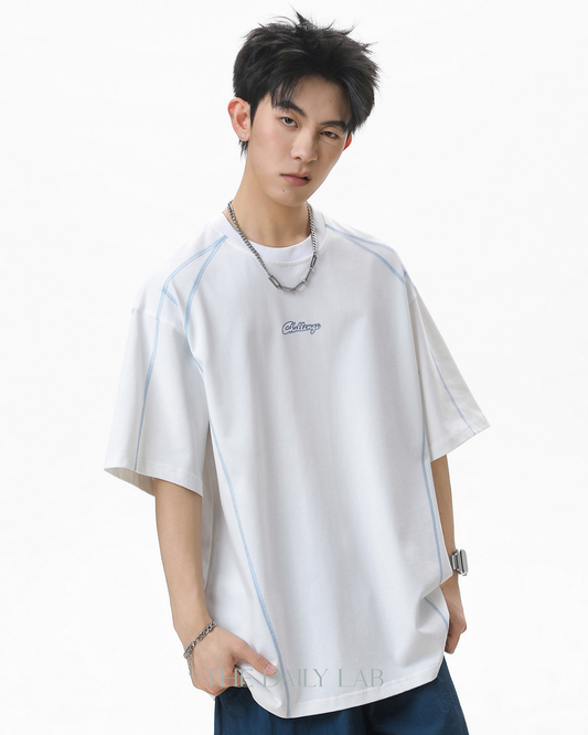 Contrast Panel Letter Tee in White