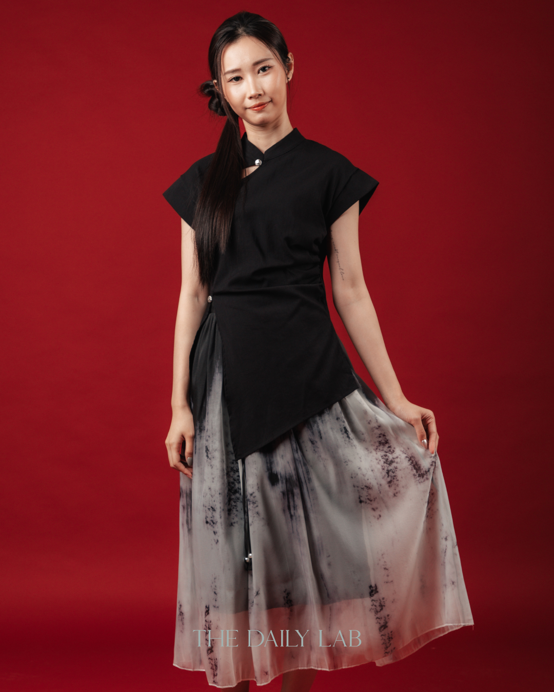 Asymmetric Slit Button Blouse