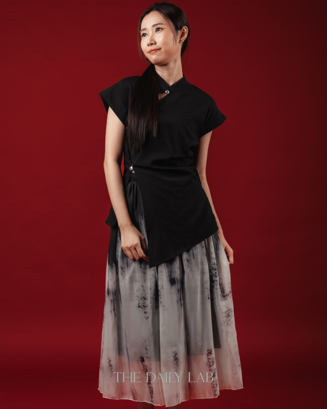 Asymmetric Slit Button Blouse