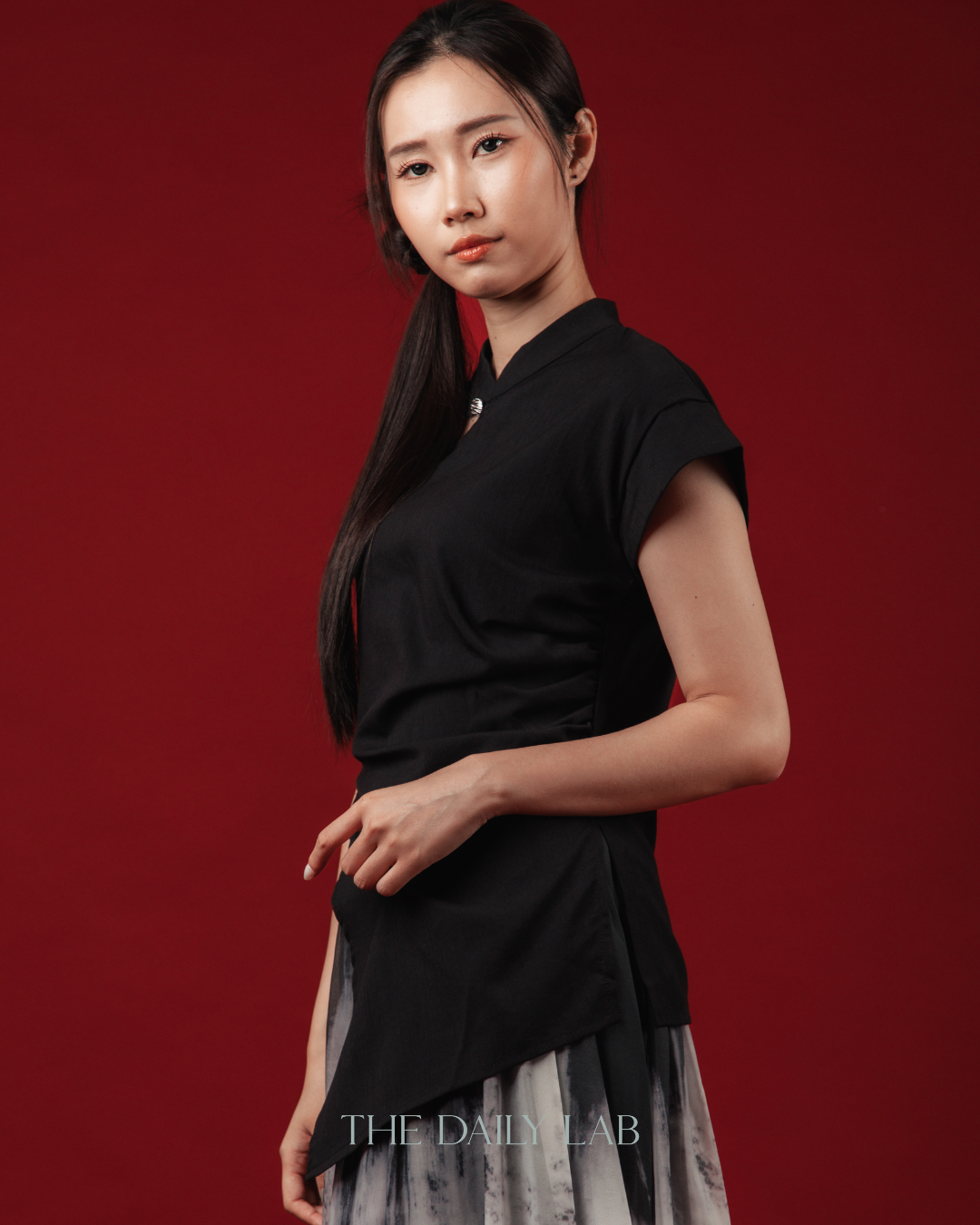 Asymmetric Slit Button Blouse