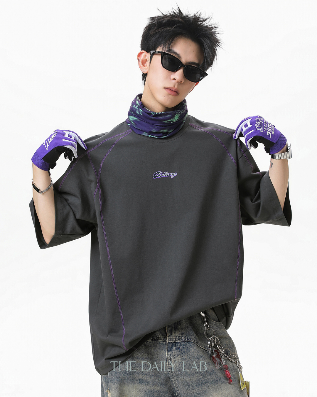 Contrast Panel Letter Tee in Dark Grey