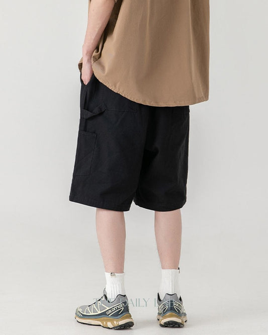 Buttoned Cargo Cotton Shorts in Black