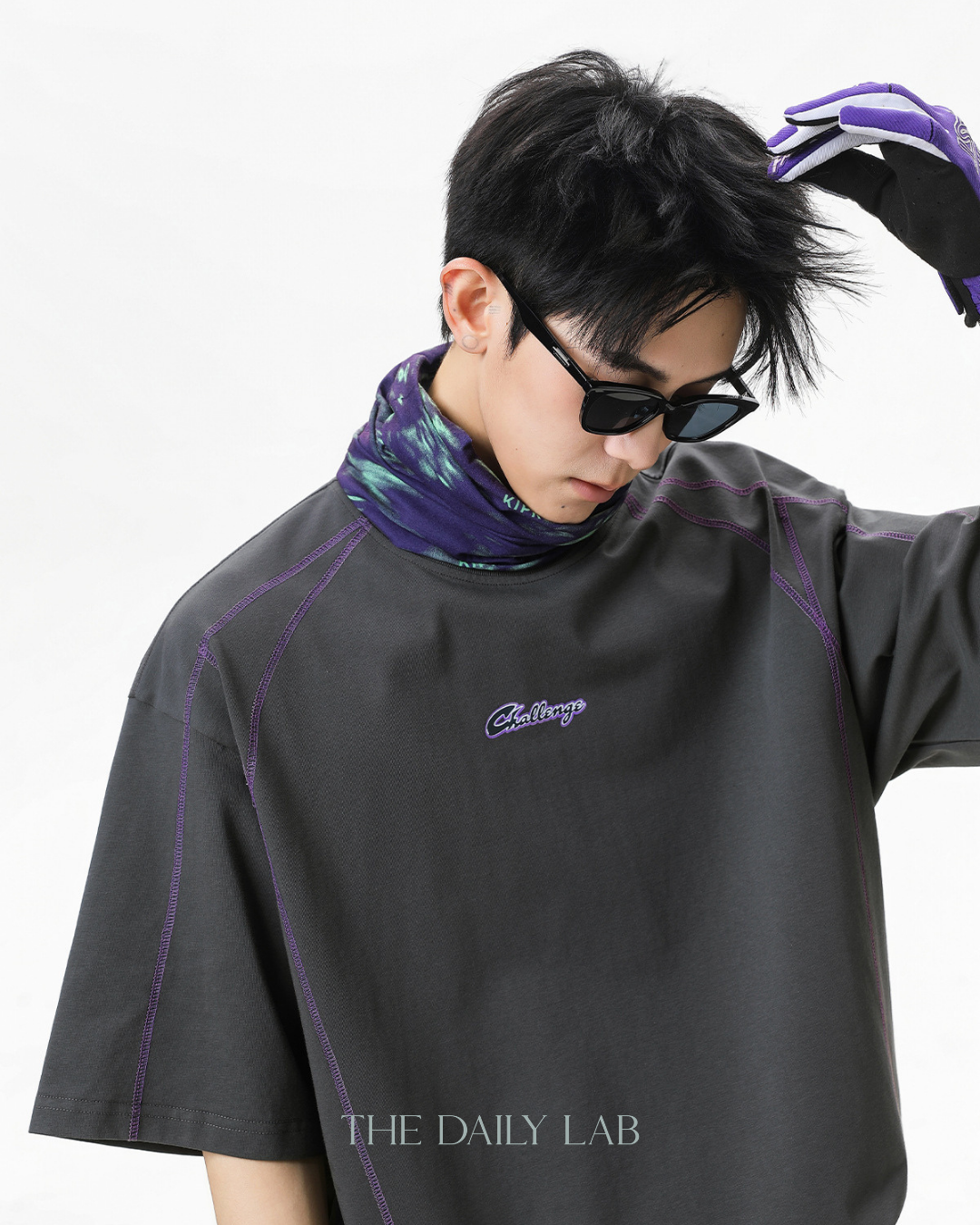 Contrast Panel Letter Tee in Dark Grey