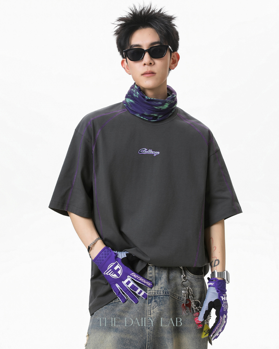 Contrast Panel Letter Tee in Dark Grey