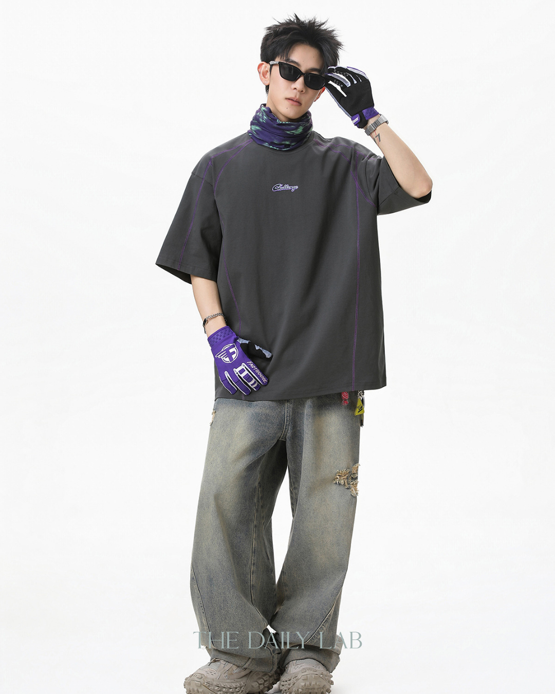 Contrast Panel Letter Tee in Dark Grey