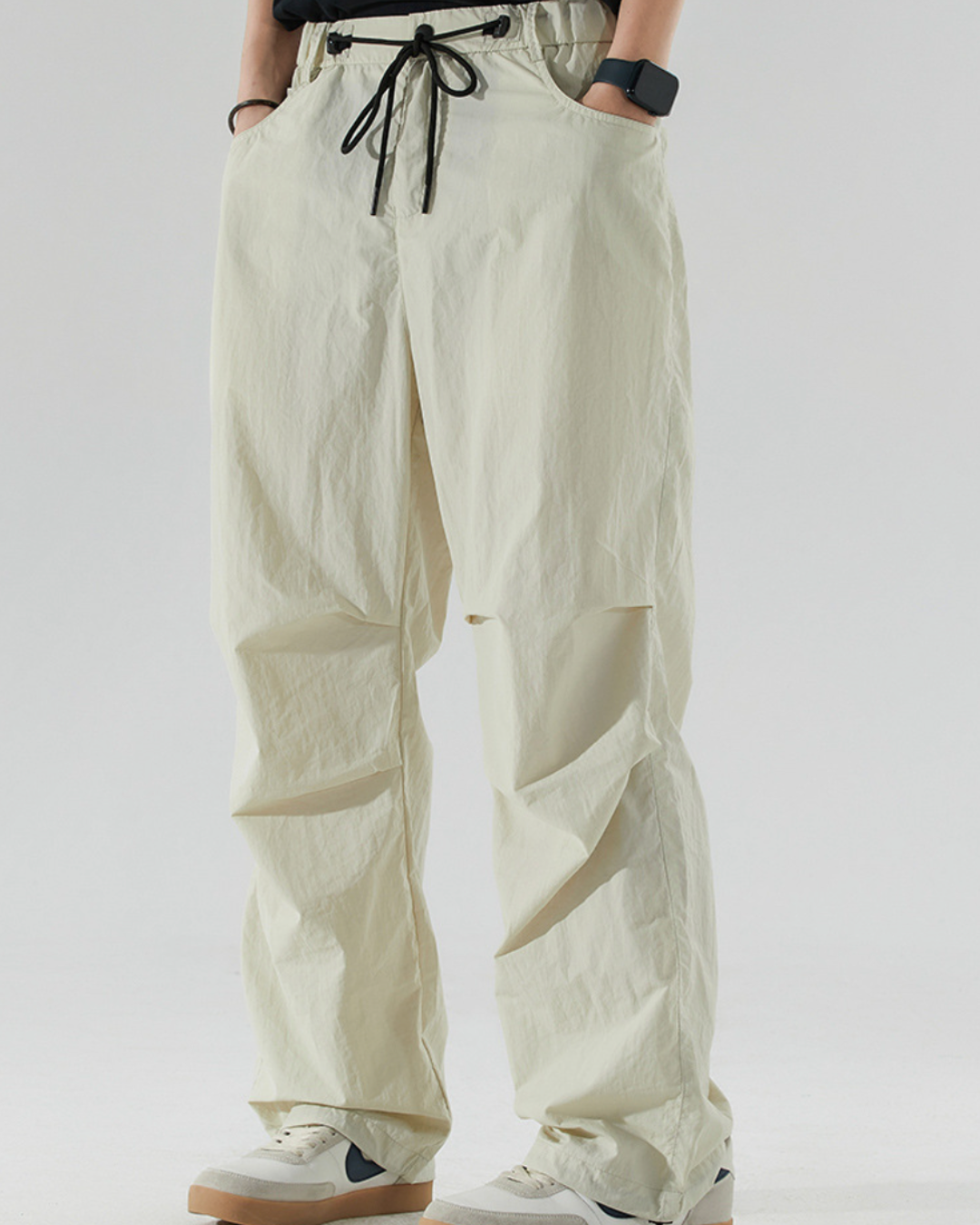 Nylon Pocketed Cargo Pants in Beige
