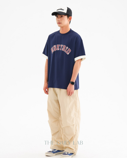 Vintage Japanese Style  Short Sleeve Tee In Navy Blue