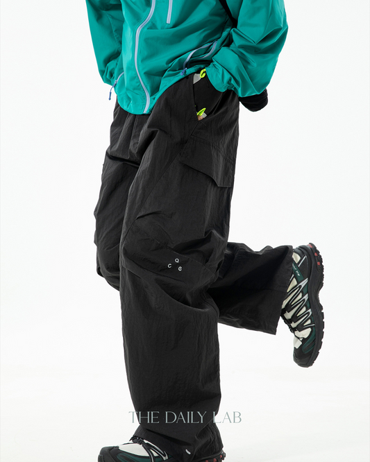 Water-resistant Outdoor Cargo Paratrooper Pants In Black