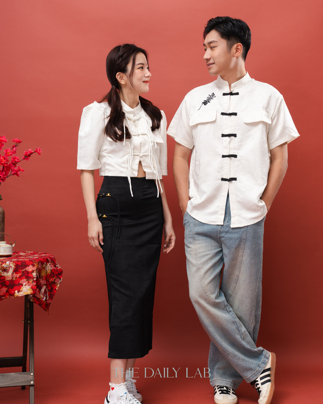 Embroidered Mandarin Collar Tang Shirt