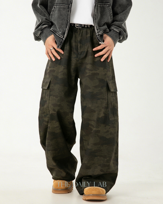 American Vintage Camo Cargo Pants in Green & Brown Camouflage (In-Stock)
