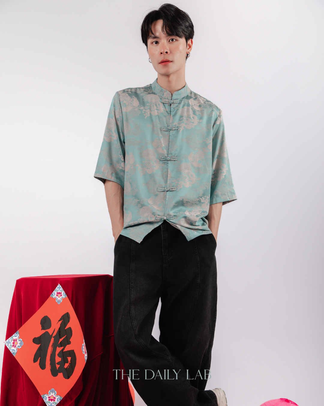 Vintage Jacquard Tang Suit Shirt in Blue