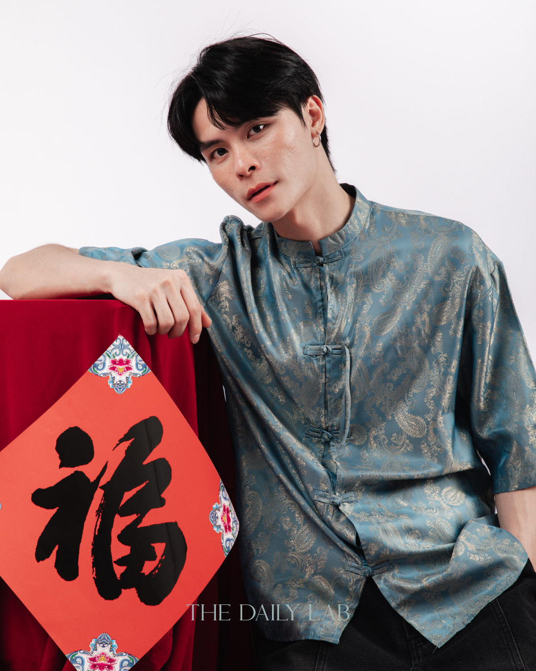 Chinese Style Phoenix Jacquard Shirt in Blue