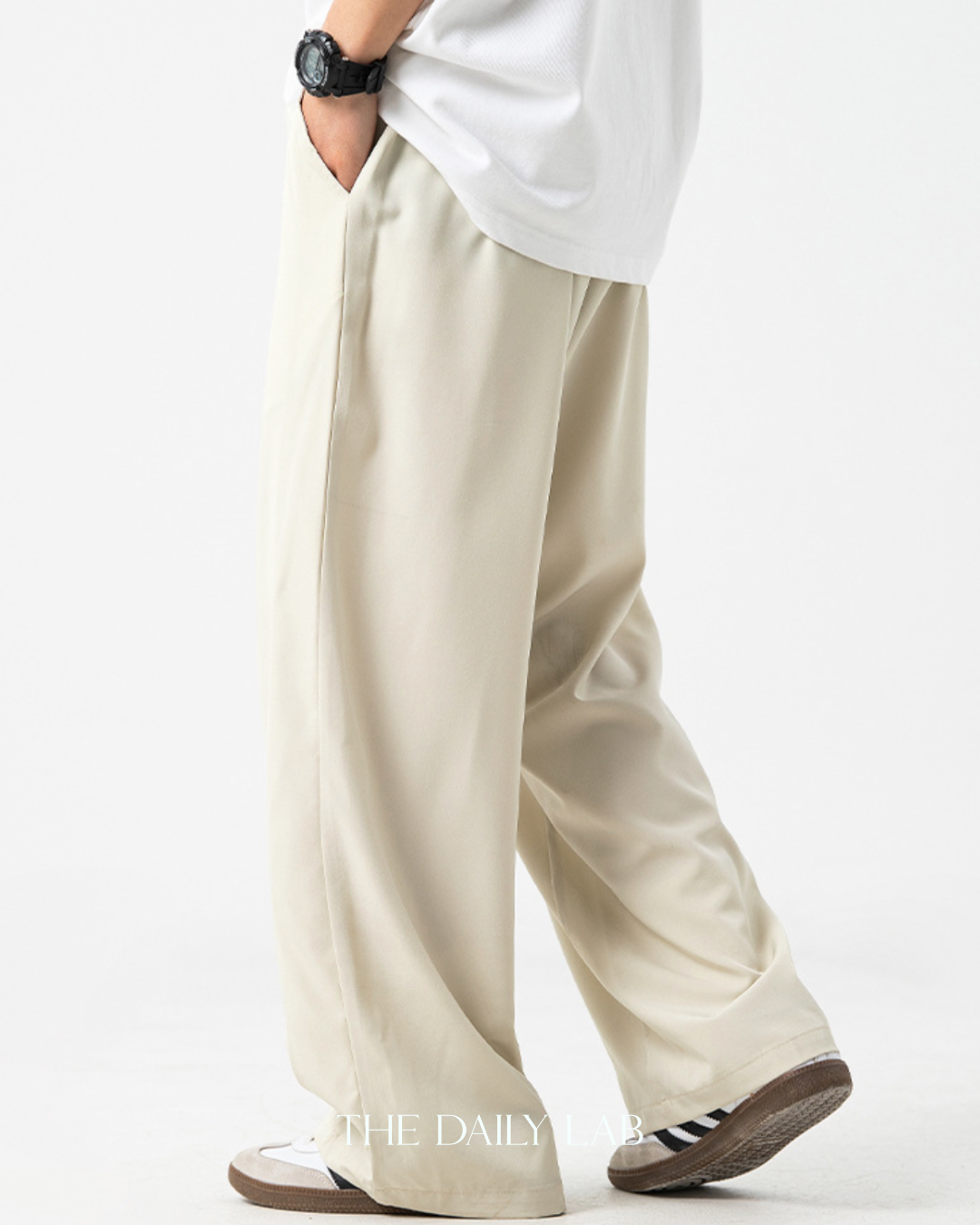 Pocketed Wide Straight Pants in Beige