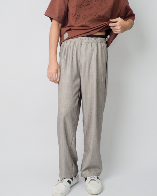 Double Waist Stripe Pants in Light Grey