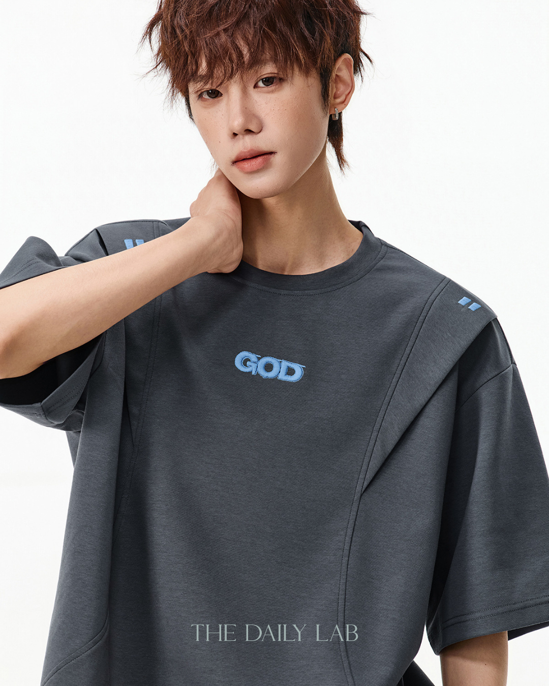 Structured Panel Cotton T-Shirt in Dark Grey