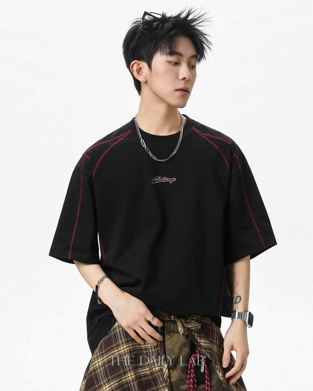Contrast Panel Letter Tee in Black