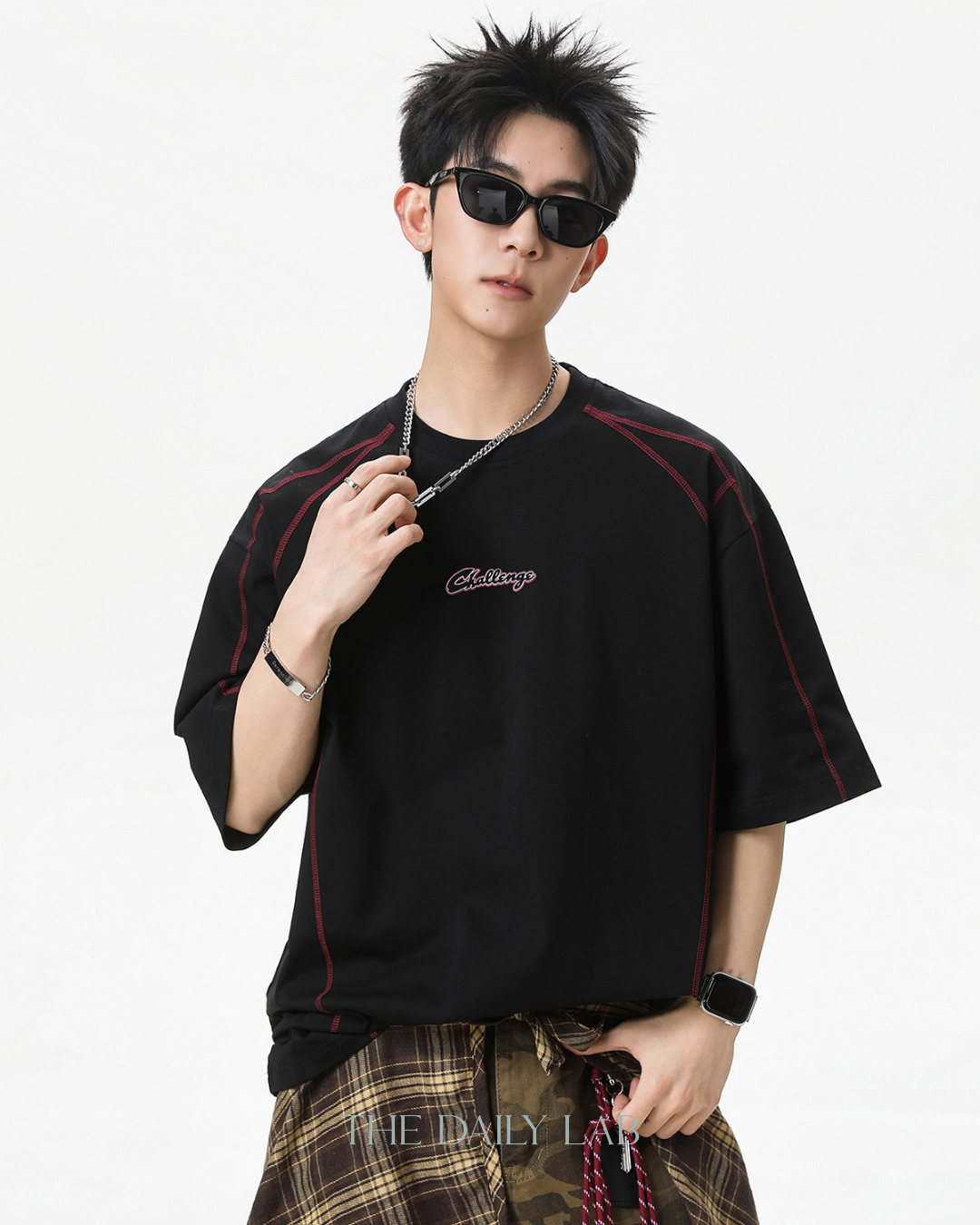 Contrast Panel Letter Tee in Black