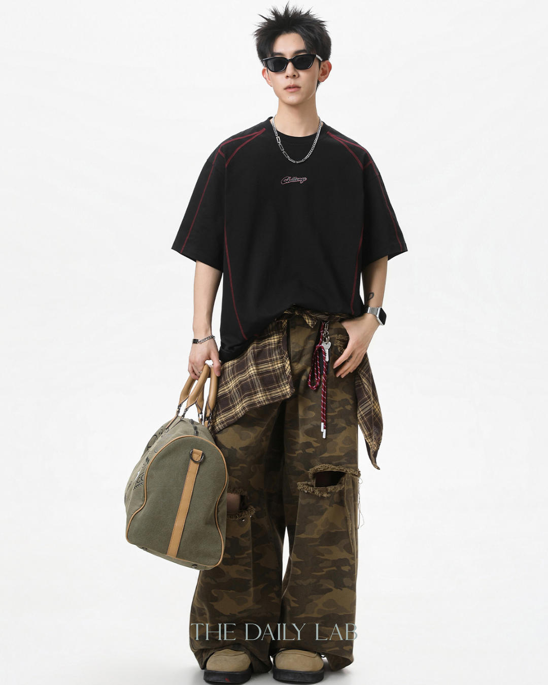 Contrast Panel Letter Tee in Black