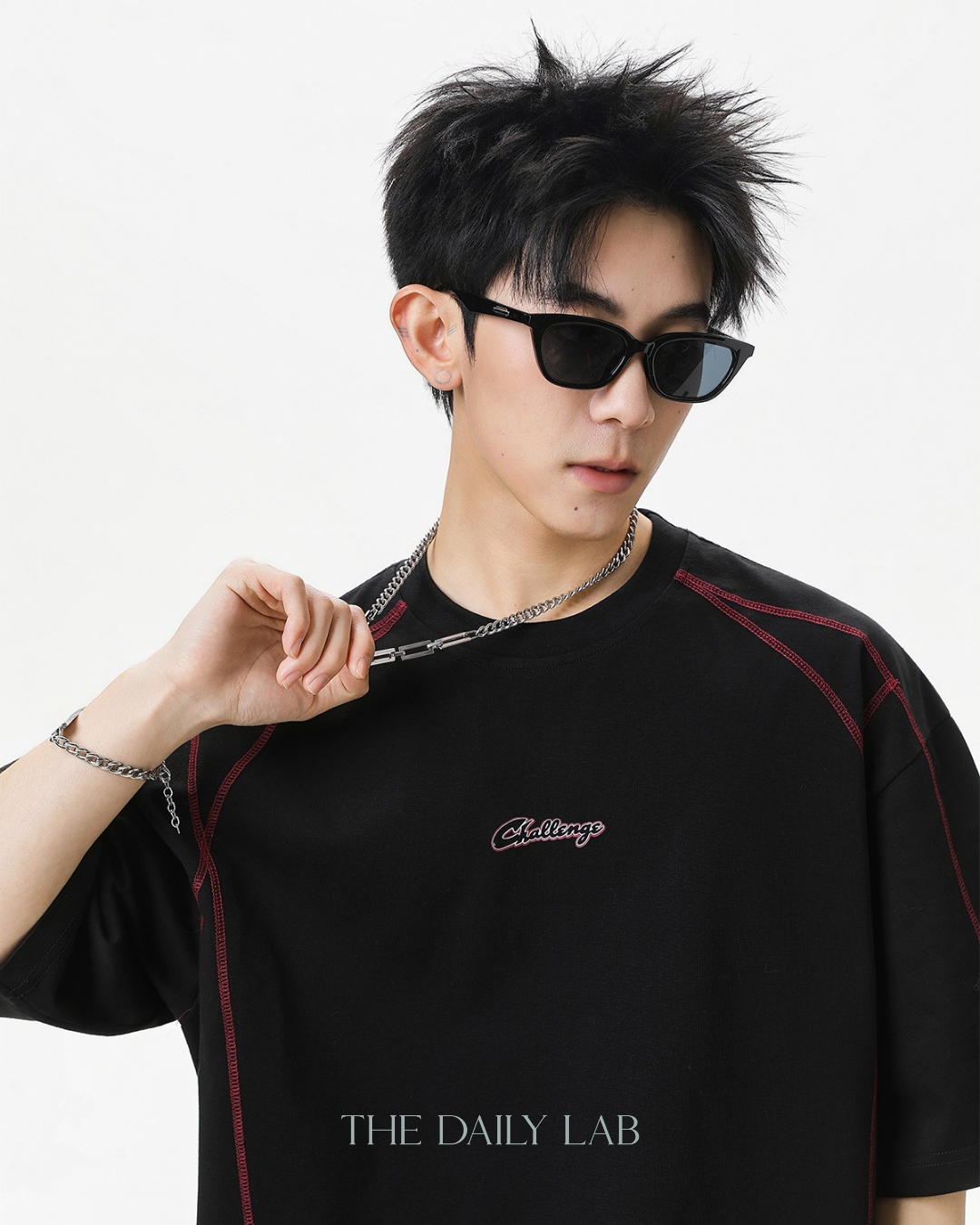 Contrast Panel Letter Tee in Black