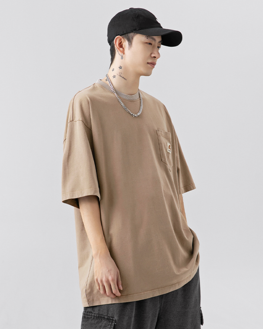 Vintage Washed Cotton Oversized Tee in Brown